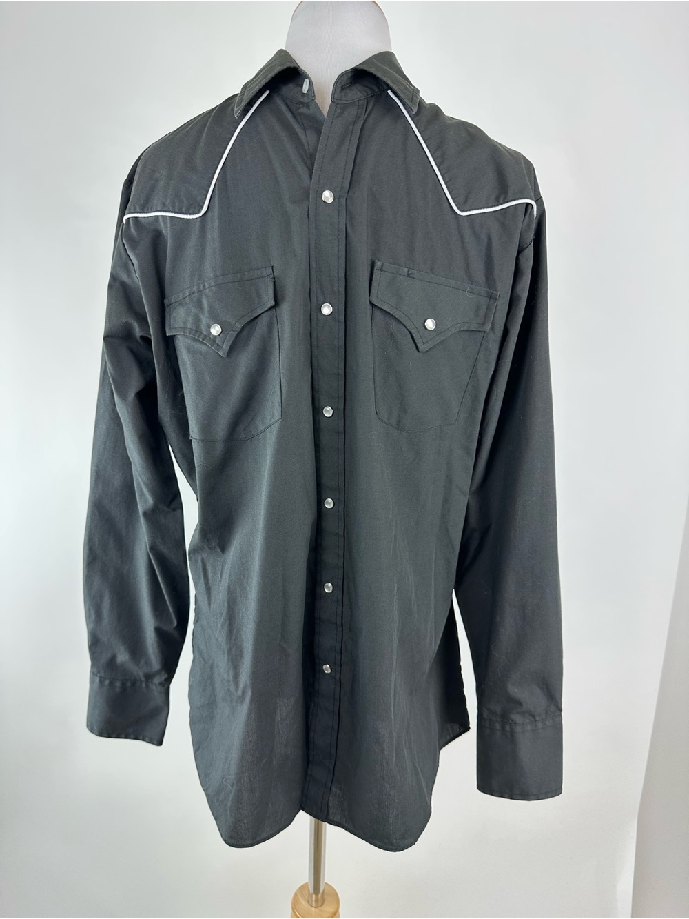 Ely Cattleman Western Pearl Snap Black White Shirt Size Medium